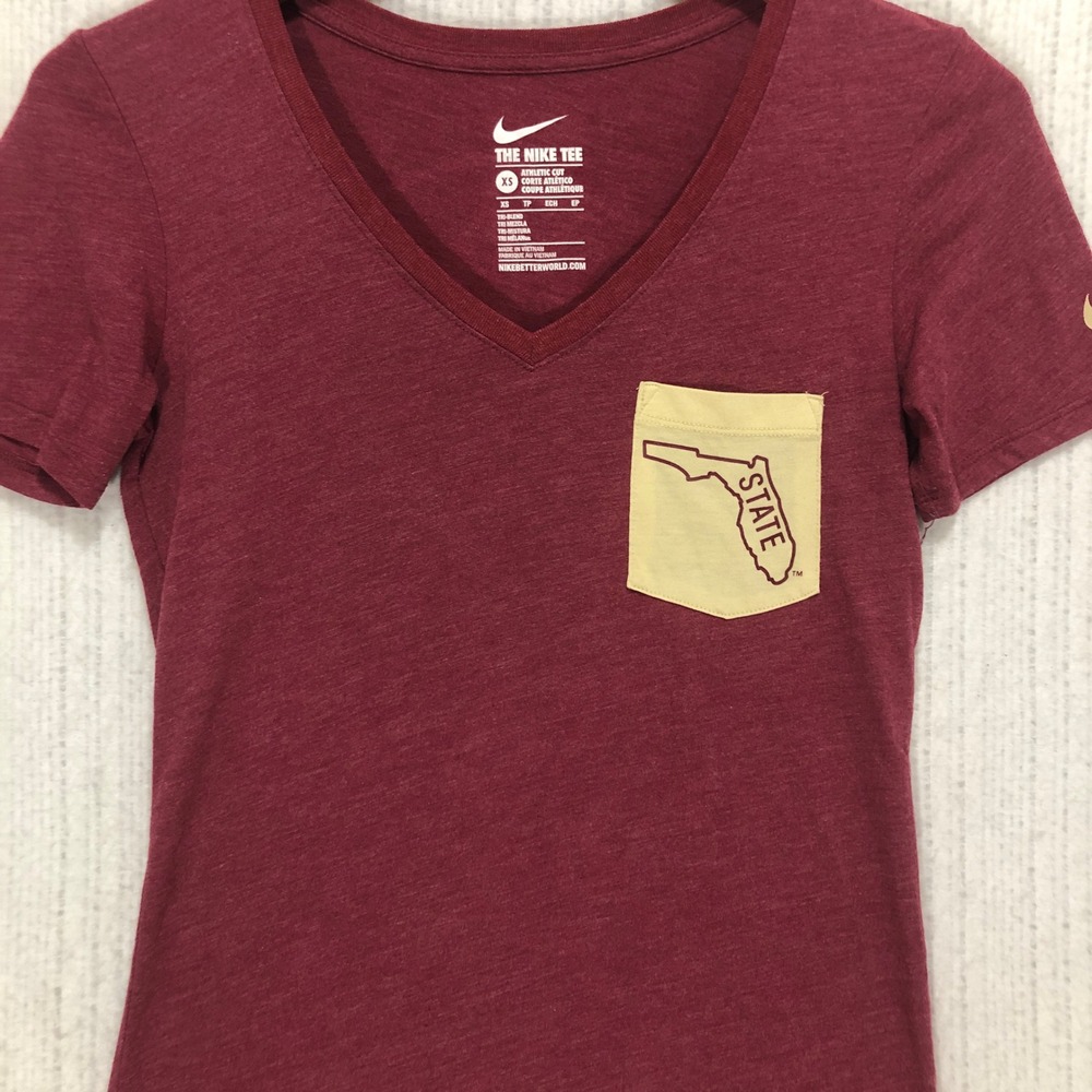 Nike Florida State Seminoles V-Neck Pocket T-Shirt Maroon XS FSU Women
